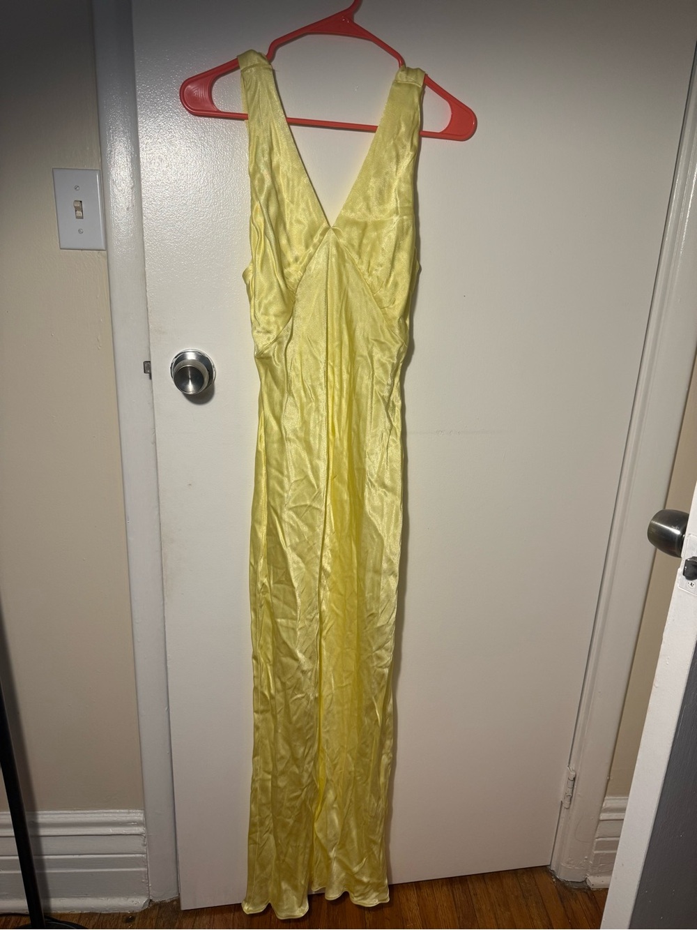 Rumored Yellow Satin V-Neck Maxi Dress